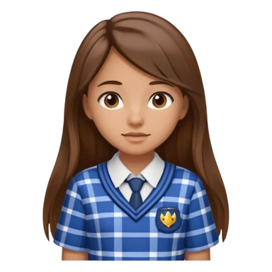 Blue plaid school uniform with skirt and long hair that's medium brown sticker