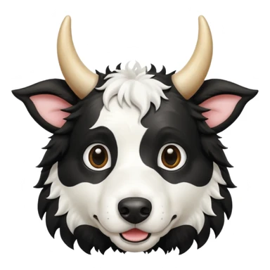 A black and white border collie has a cow's horns. sticker