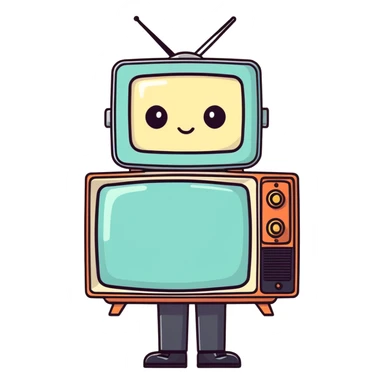 a retro television as a man's head, dressed in a suit, quirky expression sticker