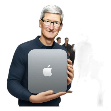 tim cook holding giant iphone sticker