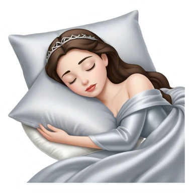 sleeping beauty brunette white girl with a silver silk pillow sticker