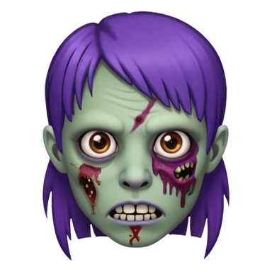 Quero uma zumbi com franja vegana piercing na sombrancelha no lado esquerdo e na boca e no nariz no lado direito cabelo castanho/preto com mechas roxas sticker