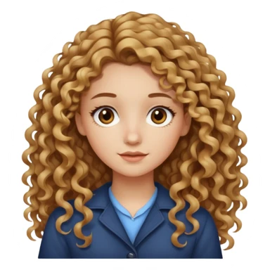 Garota branca, com longos cabelos cacheados castanho claro e pontas loiras, olhos levemente puxados de cor castanho sticker