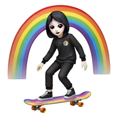 ghost goth skate boarding under a rainbow  sticker