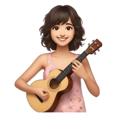 Shirley Setia front looking smiling wearing pyjama playing ukulele  sticker