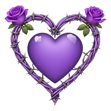heart shape made out of barb wire vines with purple roses border with crystals hanging  sticker