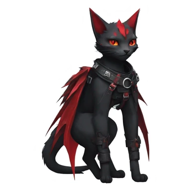 Anthro cool cute edgy elegant pretty black punk techwear red fantasy nargacuga-bat-cat-Fakemon collar harness warrior full body sticker