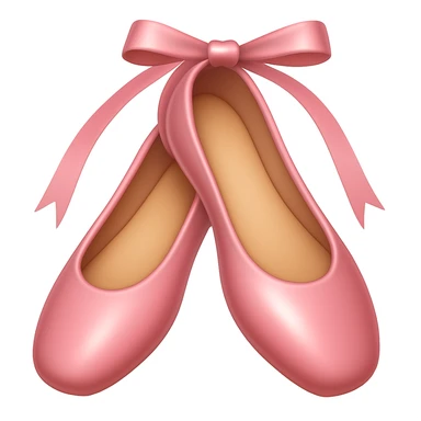 Create a ballerina shoes emoji in iOS emoji style, just like the reference image. Remove the bow at the top, keep the pink color, shiny and smooth look. Add a subtle highlight. sticker