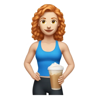 Ginger girl in blue sports bra and leggings drinking iced latte sticker