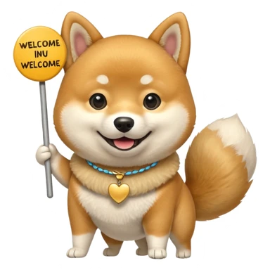 shiba holds welcome sign bigger then himself sticker