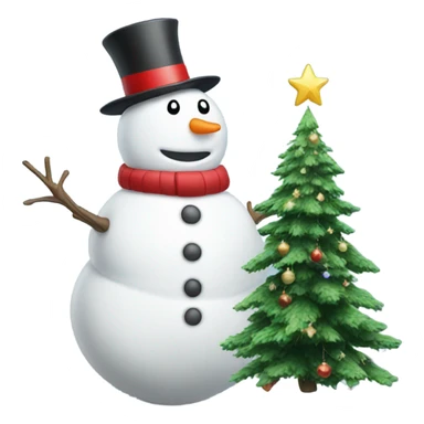 Snowman next to a Christmas tree sticker