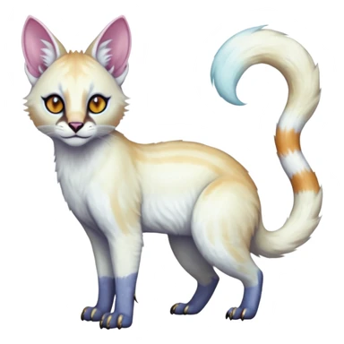 Colorful tropical pearly-albino-white iridescent glorious divine exotic cute cool beautiful shiny beautiful fantasy-caracal-civet-genet-sergal-vernid-Cacomistle-oncilla-animal-Fakémon-hybrid-fursona with tufted ears (full body) sticker
