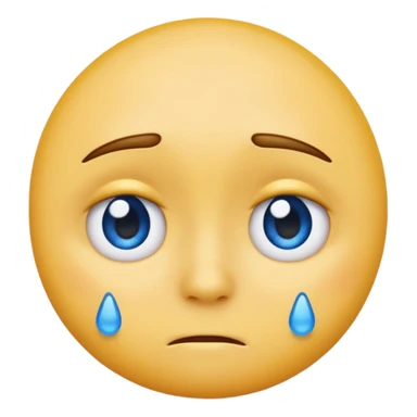A regular, simple, yellow  skin, round face emoji looking straight at me not smilling, just staring with a blue and almost clear looking tear rolling down its cheek sticker