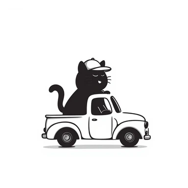 cat riding a truck, hand drawn doodle style sticker