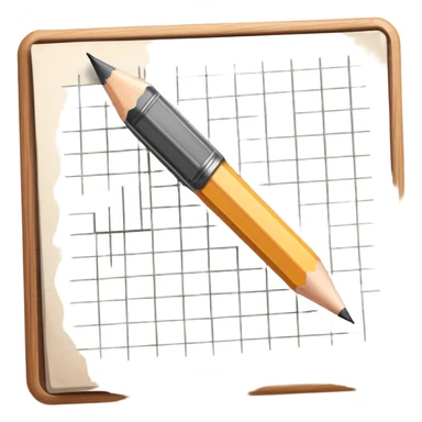A pencil is placed over a sheet of paper grid, representing the sketching  sticker