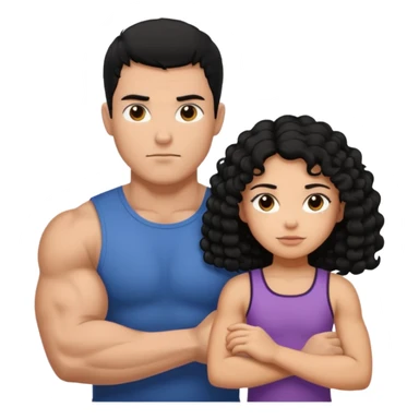 A strong man with short straight black hair protecting a shorter girl with long curly black hair sticker