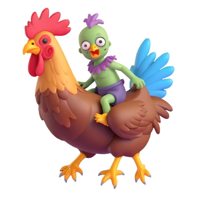 chicken jockey baby zombie riding a chicken detailed 3D rendering style dynamic pose vibrant colors dramatic lighting sticker