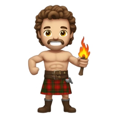 monty starting fire wearing a kilt flexed biceps brown haired sticker