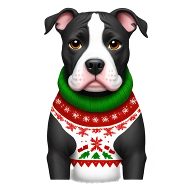Black and white Pitbull with Christmas sweater sticker