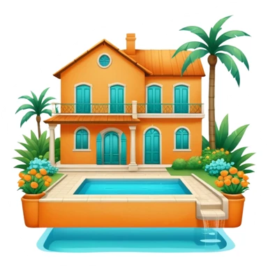 orange countryside house with a swimming pool and garden sticker
