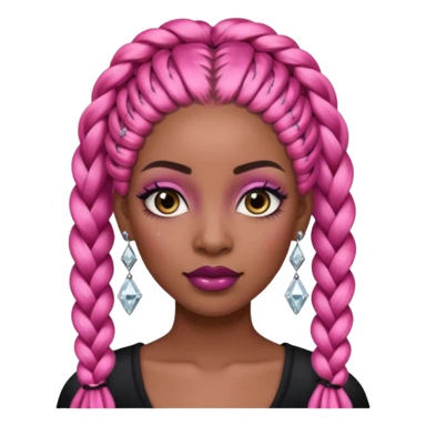 Attractive black woman with a wide face, dark makeup, Long pink braids and diamond earrings sticker