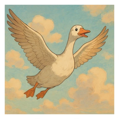 a goose flying with wings spread wide sticker