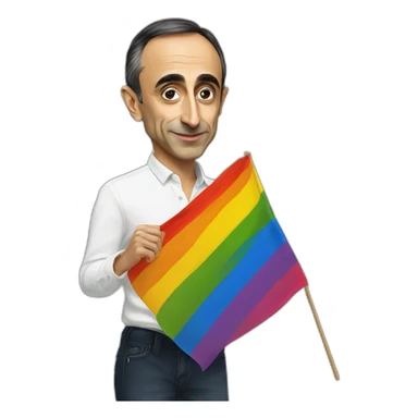 éric zemmour avec un drapeau LGBT sticker
