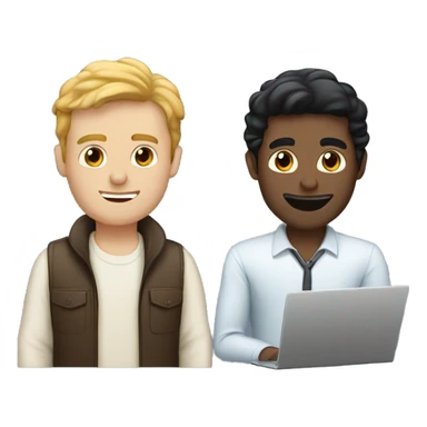 one white guy with black hair with laptop, plus one white guy with brown hair sticker