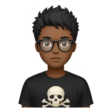 black anime hair guy with skeleton makeup. wearing a stussy tshirt with glasses sticker