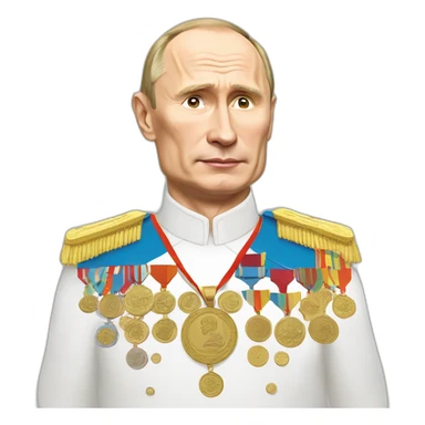 Putin with many medals, 4K, comic, cartoon art sticker