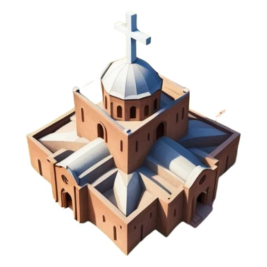 precise colorful emoji of the Church of Saint George, Lalibela, Ethiopia, viewed from above, highlight cross-shaped structure, Apple emoji style sticker