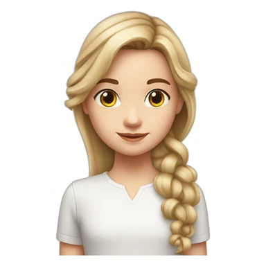 9 year old white girl with realy long brow waivy hair wearing a white shirt with black letters sticker