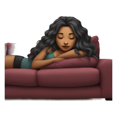 Beautiful tattooed burgundy long haired woman napping on sofa sticker