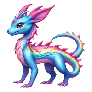 Shiny Sparkly beautiful gorgeous ethereal Rainbow Scaley Exotic Salandit-Aurorus-Sylveon-Suicune-Fakémon-hybrid-creature (full body) sticker