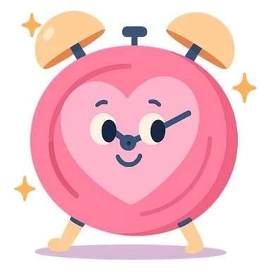 aesthetic pink clock with heart-shaped face, sparkles, gentle shadows sticker