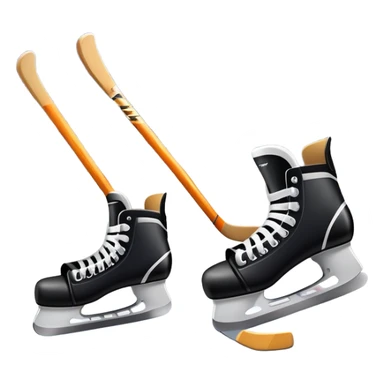 An icon featuring close-up shots of key hockey equipment: a hockey stick, puck, and skates. The background shows a packed stadium with cheering fans, bright arena lights, and an icy rink. Transparent background highlights the essentials of the game and the thrill of the sport. sticker