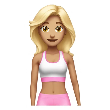 Blonde white fitness girl in light pink clothes with fitness mat sticker