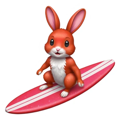 Surfing rabbit Happy Red Glitter  sticker