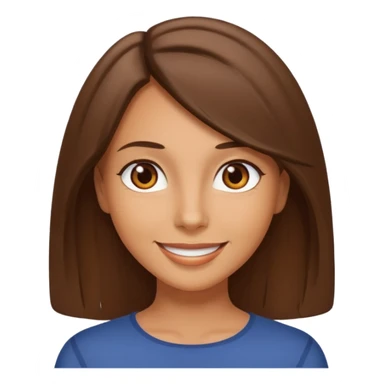 emoji of a tan woman with brown eyes and brown shoulder length hair, with a confident expression sticker
