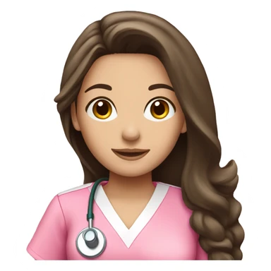 pretty brunette nurse with long hair in pink scrubs sticker