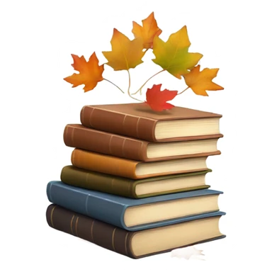  A stack of miniature books with autumn leaves scattered around. sticker