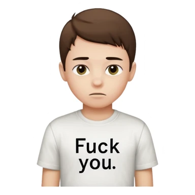 Boy wearing a shirt that says fuck you sticker
