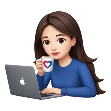 Brunette girl+laptop+coffee+ logos TikTok, Instagram y Facebook  sticker