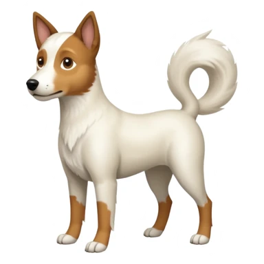 a full body white parsel russell looking dog the size of a kelpie with light brown ears and a light brown patch on one eye and a large snout sticker