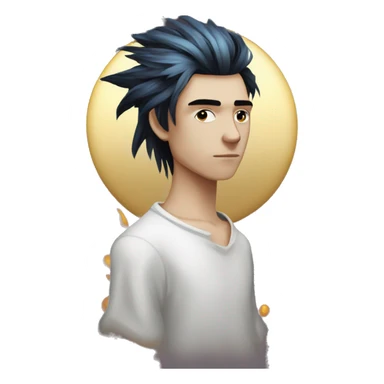 Hamlet young skinny sad man iridescent hair wearing raven feathers and golden flames yin yang chess board sticker