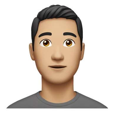 A head and shoulders shot of a 33 year old East Asian man, with short black hair,   with brown eyes wearing a t-shirt. sticker