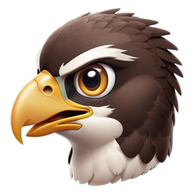 Cinematic Comical Falcon Portrait Emoji, Head tilted dramatically with an exaggeratedly shocked expression, featuring a sharply defined beak and wide, comically expressive eyes full of playful disbelief, Simplified yet hilariously expressive features, highly detailed, glowing with a slightly sassy glow, high shine, dramatic yet playful, stylized with an air of cheeky aerial mischief, soft glowing outline, capturing the essence of a meme-worthy falcon that looks ready to side-eye its way into viral fame! sticker
