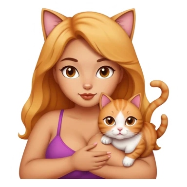 Hot curvy girl with super cute cat sticker