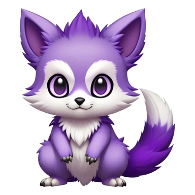  High quality Cute Cool Kawaii edgy Chibi Fur-Sona Purple fur, white belly, white tail tip, Fakemon-creature-animal-vernid-hybrid Full Body, facial markings sticker