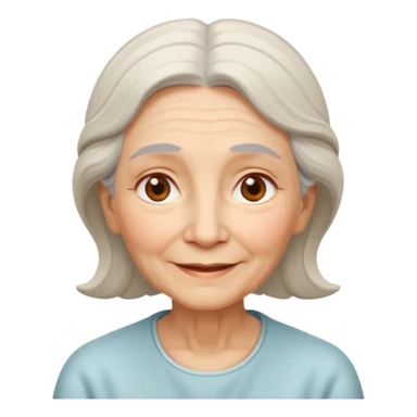 old woman with soft and warm smile, looking calm and friendly, low eyes corner looking like an angel sticker